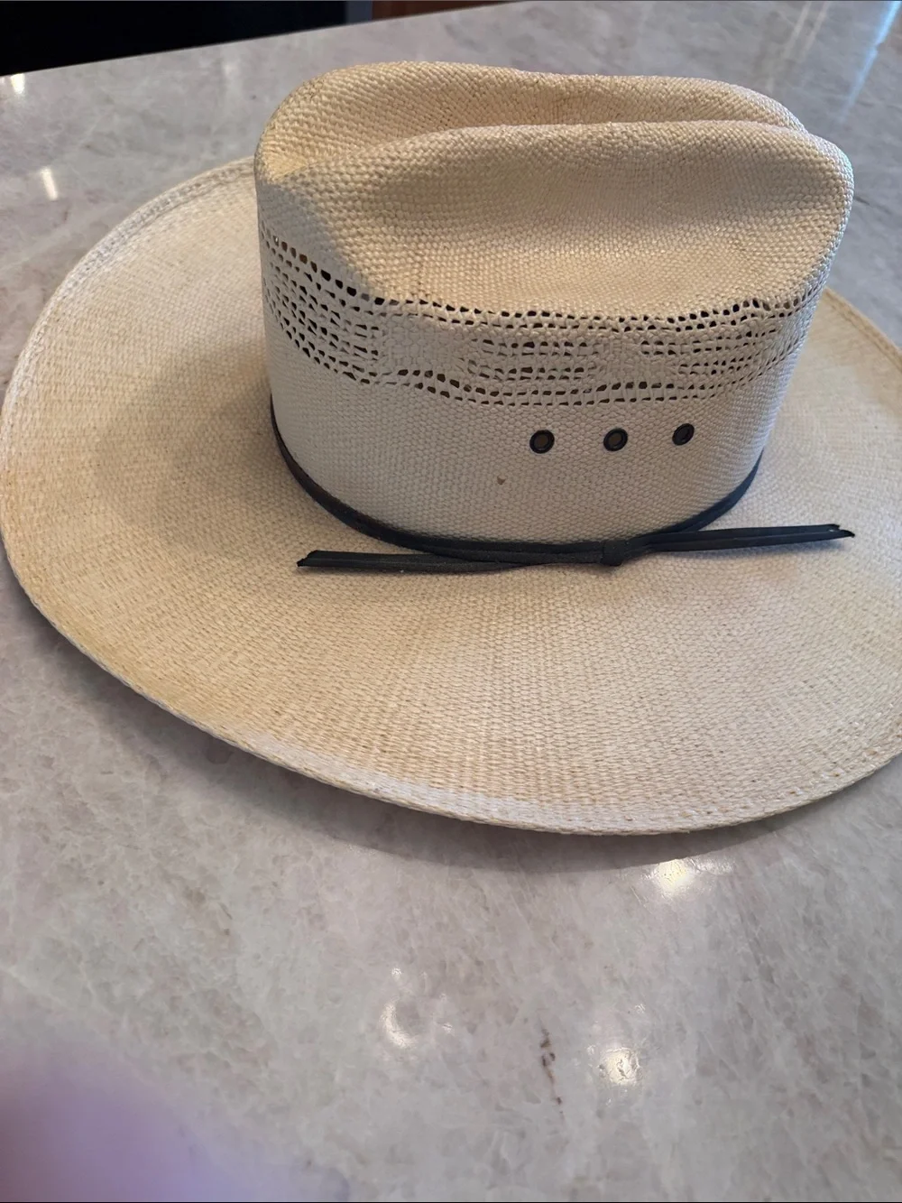 Cream Straw Cowboy Hat with Black strap Bangora